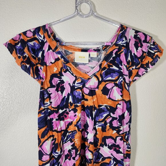 Maeve by Anthropologie Floral Flutter Sleeve Tshirt Size M - Picture 2 of 15